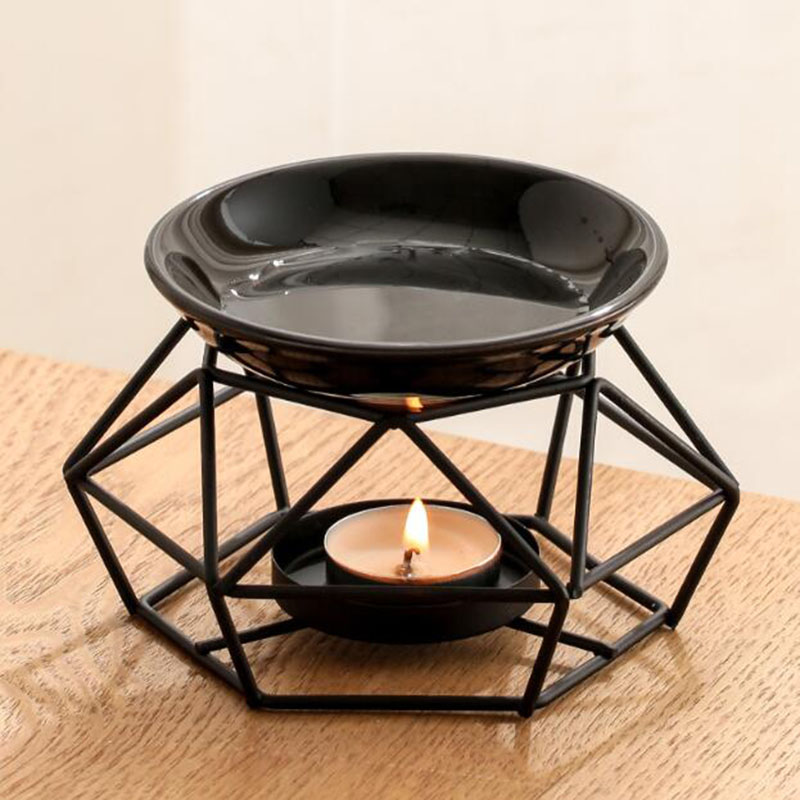 Home Fragrance Oil Burner - Cuenco de cerámica, estante de hierro,